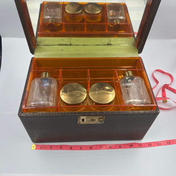 Vintage Snake Skin Mini Train Travel Case Carry On Luggage Handle MCM Distressed - Picture 12 of 16